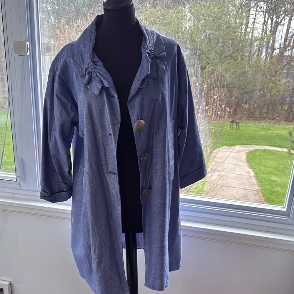 Stylish Blue Button-Up Coat